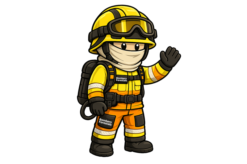 Mascota bombero forestal saludando