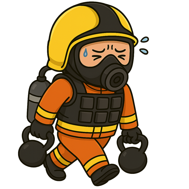 Mascota bombero con equipo