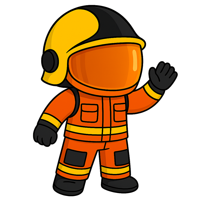 Mascota bombero urbano saludando